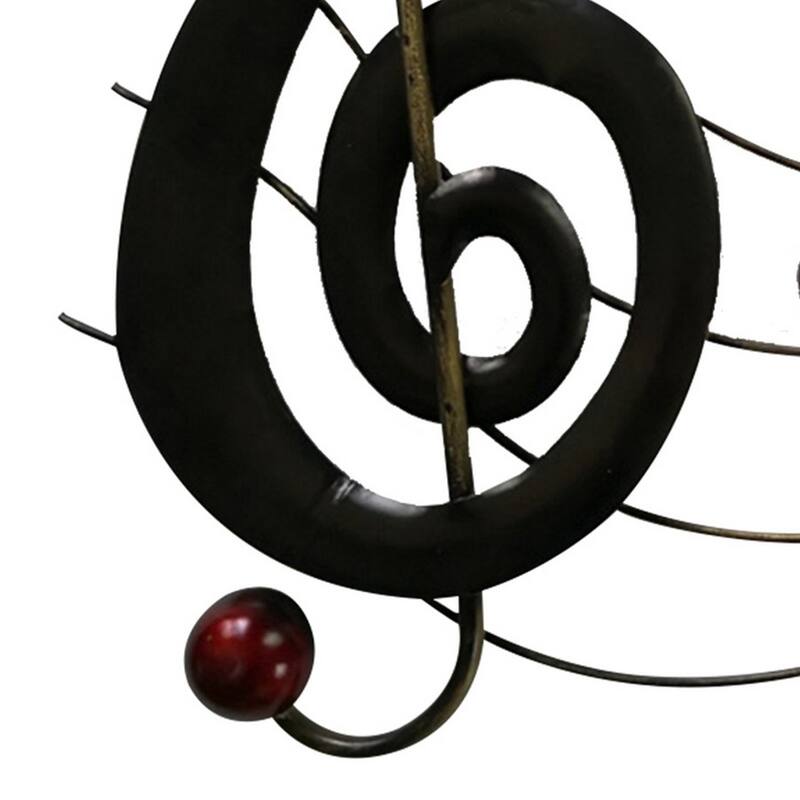 26 Inch Handmade Metal Wall Mount Accent Decor with Musical Notes and Treble Clef, Black, Red