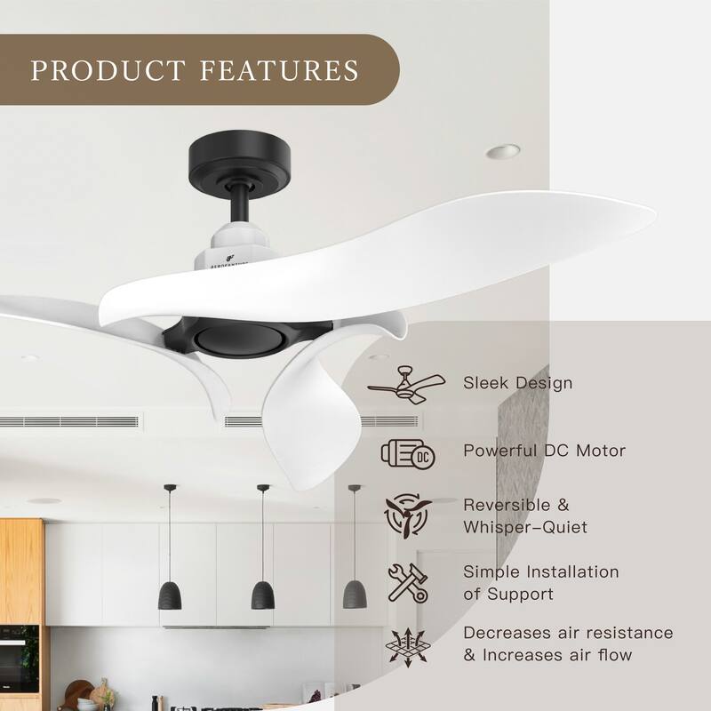 54" White Propeller ABS 3-blade Modern Outdoor Ceiling Fan without Light