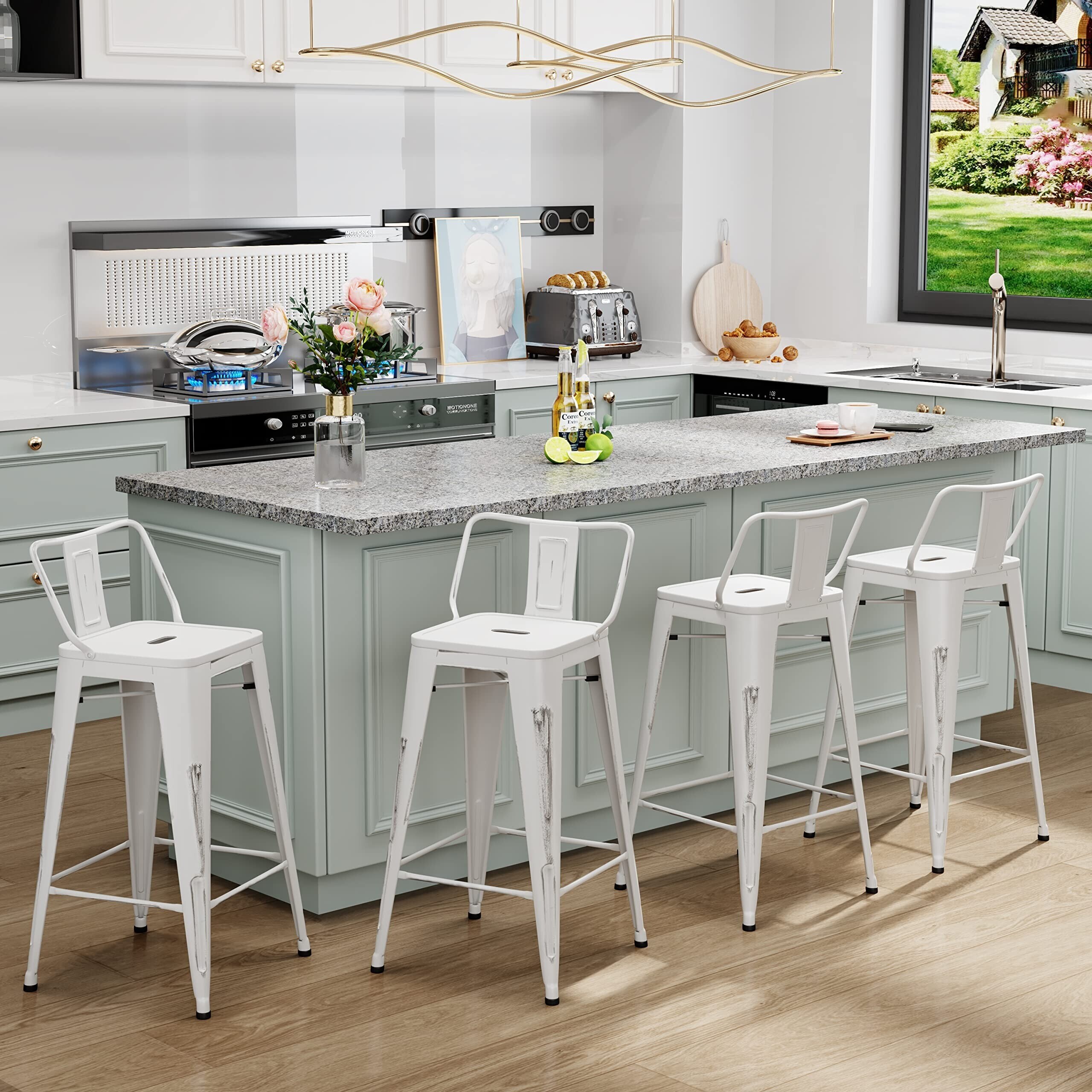 Metal Bar Stools Set of 4 Bar Stool with Low Back for Indoor