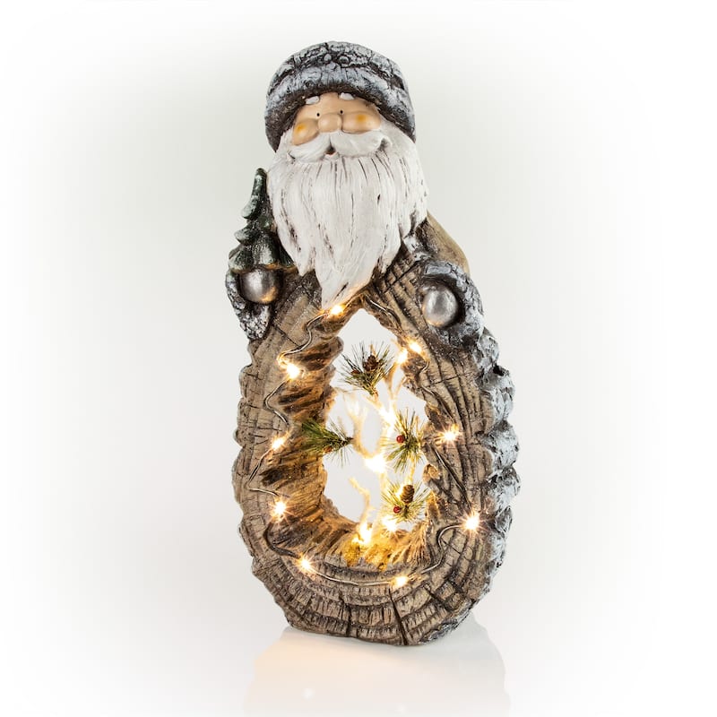 Alpine Corporation 21"H Indoor/Outdoor Christmas Statue with Carved Wood Look and LED Lights