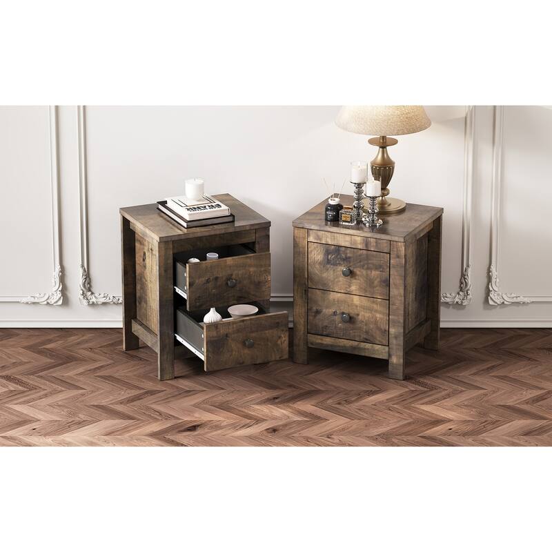 Farmhouse Wooden Nightstand Set of 2