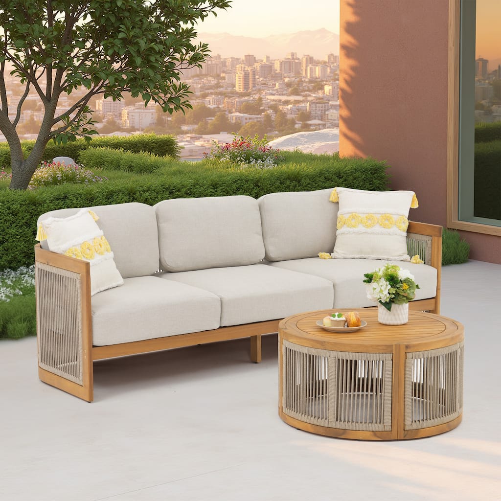 Outdoor 3-person Wooden Conversation Sofa Set