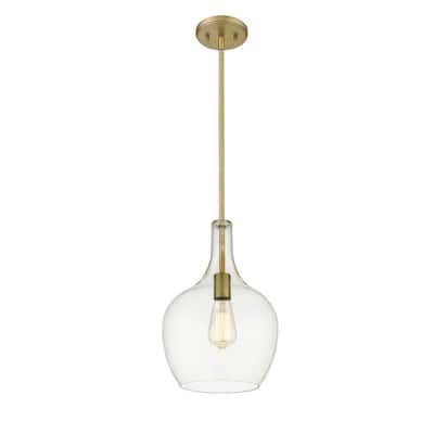 Retro Modern Clear Glass Mini Pendant in Antique Brass