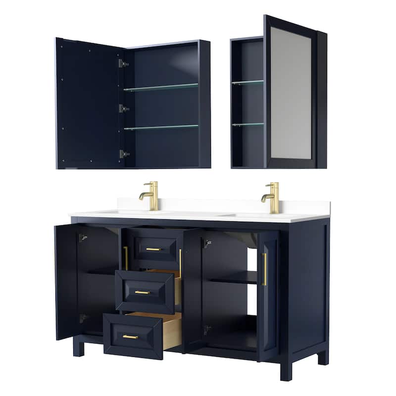 Daria 60 Inch Double Vanity, Cultured Marble Top, Medicine Cabinets