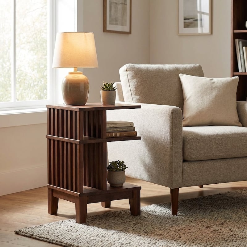 Dark Walnut Hardwood Nightstand Side Table End Table - Unique Scandinavian Design