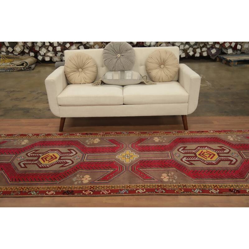 Hand Knotted Oriental 100% Wool Carpet Traditional Tribal Brown Ardebil Runner Rug - 10' 3'' X 3' 9''