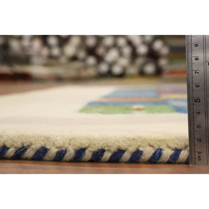 Hand Knotted Oriental 100% Wool Carpet Tribal Modern Navy Blue & Blues Gabbeh Area Rug - 7' 7'' X 5' 3''