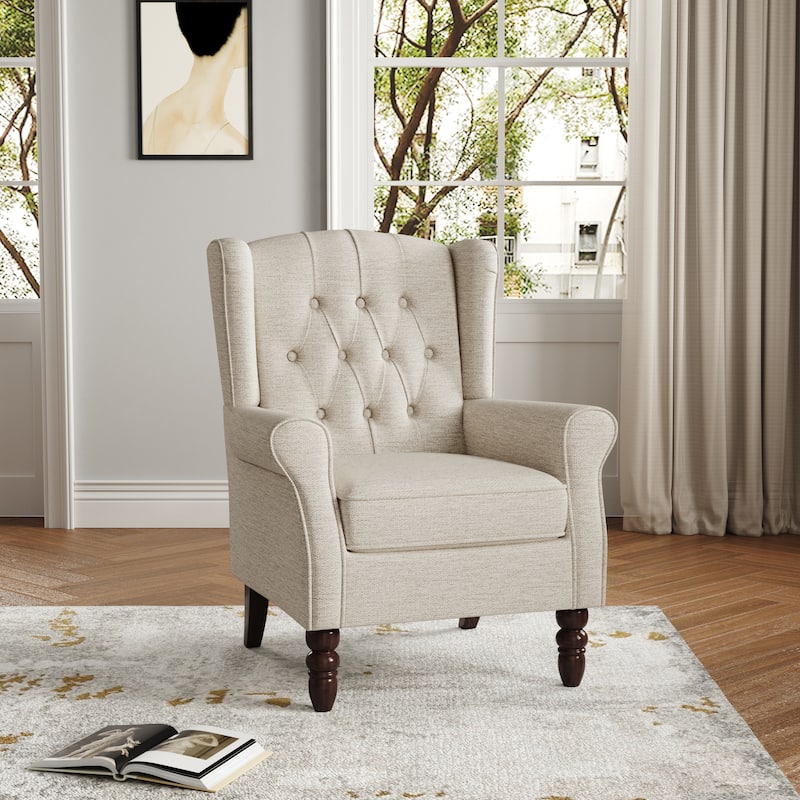 Button Tufted Wingback Accent Chair Upholstered Armchair
