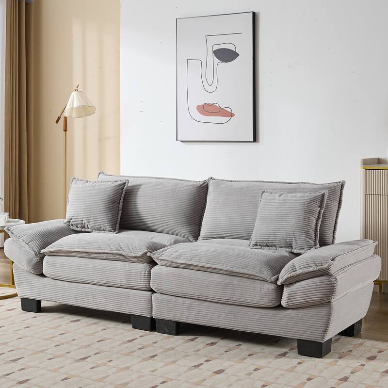 Corduroy Sofa Sleeper Loveseat with Pillows - Light Grey, 84x32x32 inches - Multi-Color