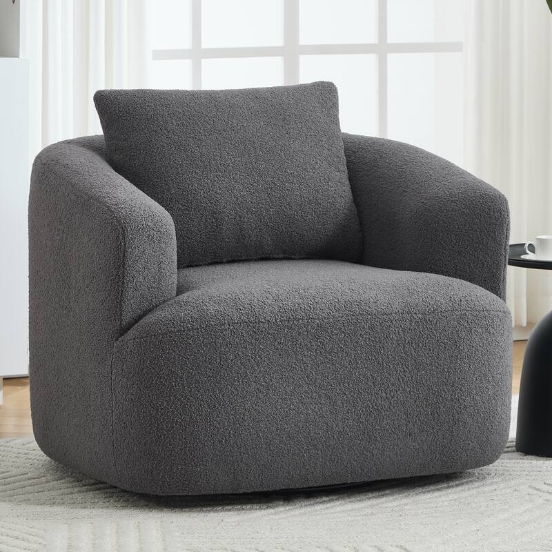 Roomfitters 360° Swivel Teddy Fleece Cuddle Chair, High-Resilience Round Accent Sofa with Soft Pillow - Antique Dark Grey