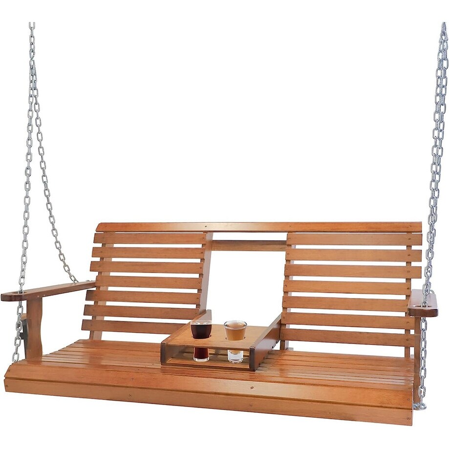 Wooden Porch Swing 2 Seater Patio Swing Bench for Outdoor w