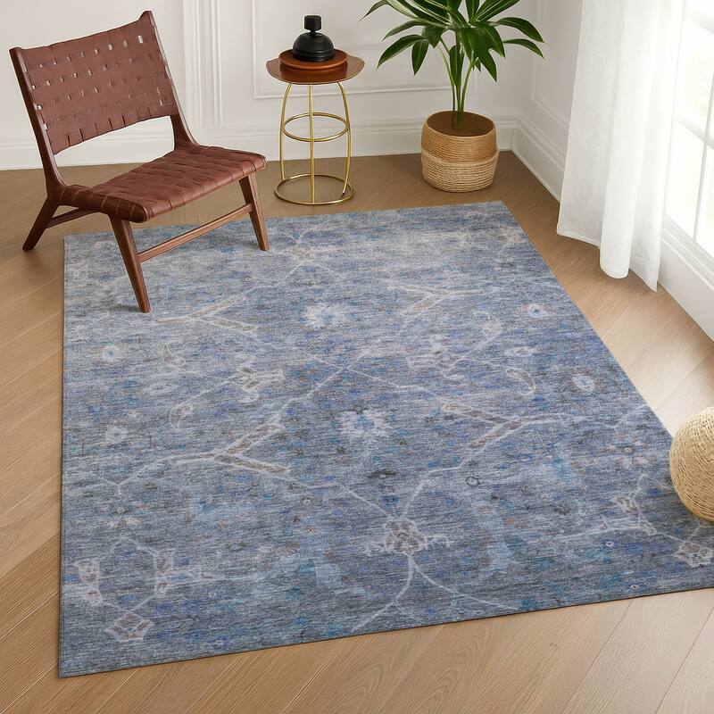 Machine Washable Indoor/ Outdoor Vintage Traditional Chantille Rug