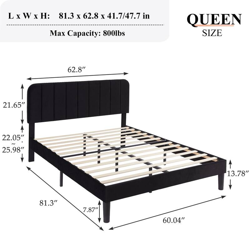 Javlergo Upholstered Bed Frames with Height-adjustable Headboard