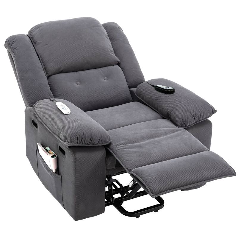 Corduroy Power Lift Recliner with Massage & Extendable Armrests
