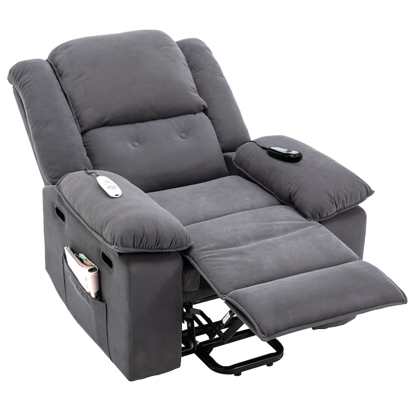 Power Lift Recliner Chair with Massage & Heating Function, Ergonomic Single Lounge Sofa, Recliner Chair with Side Pockets