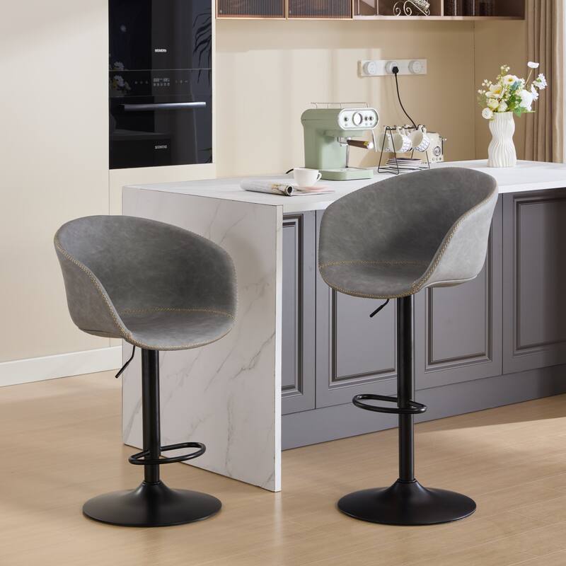 Adjustable Swivel Bar Stools, PU Leather Upholstered Counter Height Bar Stool with Back, Kitchen Island Chairs with Footrest