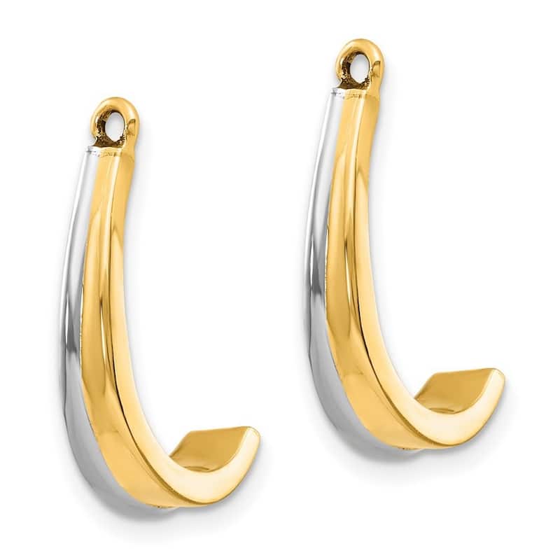 Curata 14k Yellow Gold White Rhodium J-Hoop Earrings Jackets (4mm x 18mm)