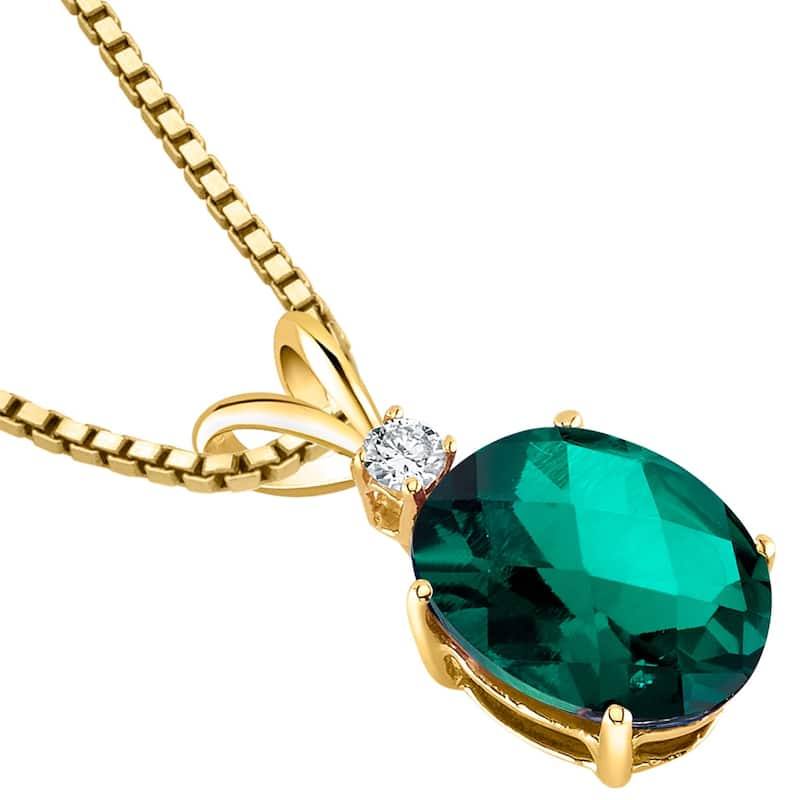 14k Yellow Gold Oval Shape 2.50 cts Created Emerald Diamond Pendant