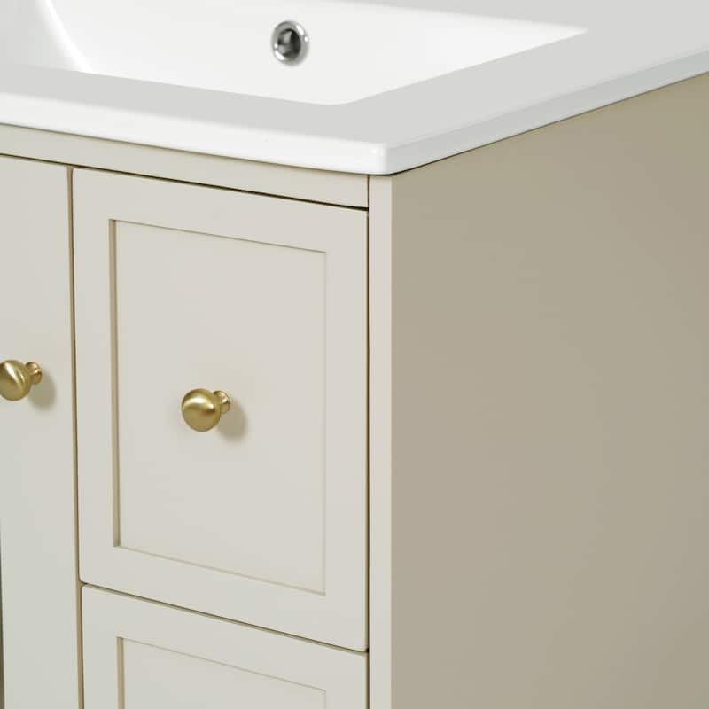 24-inch Wall Mount Bathroom Cabinet with Ceramic Sink, 2 Drawers