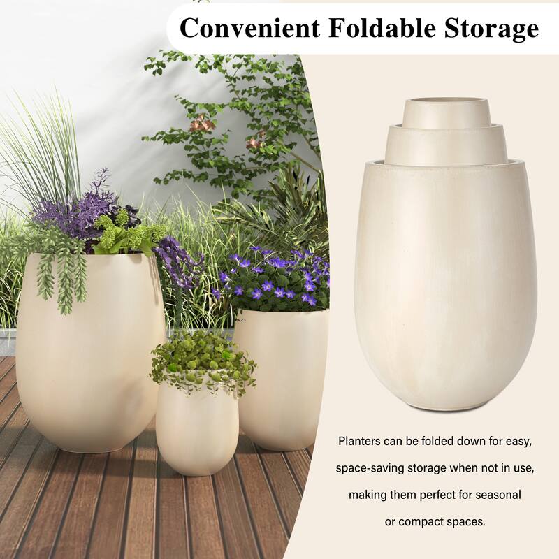Lightweight Round MGO Outdoor Planter Set-3 Sizes (15.6"/10.74"/7.3"),Large Outdoor Indoor Flower Pots with Drainage Hole
