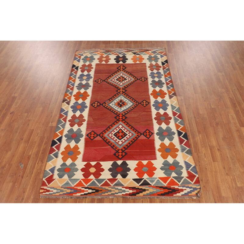 Kilim Qashqai Persian Vintage Rug Hand-Woven Tribal Wool Carpet - 5'1"x 8'2"
