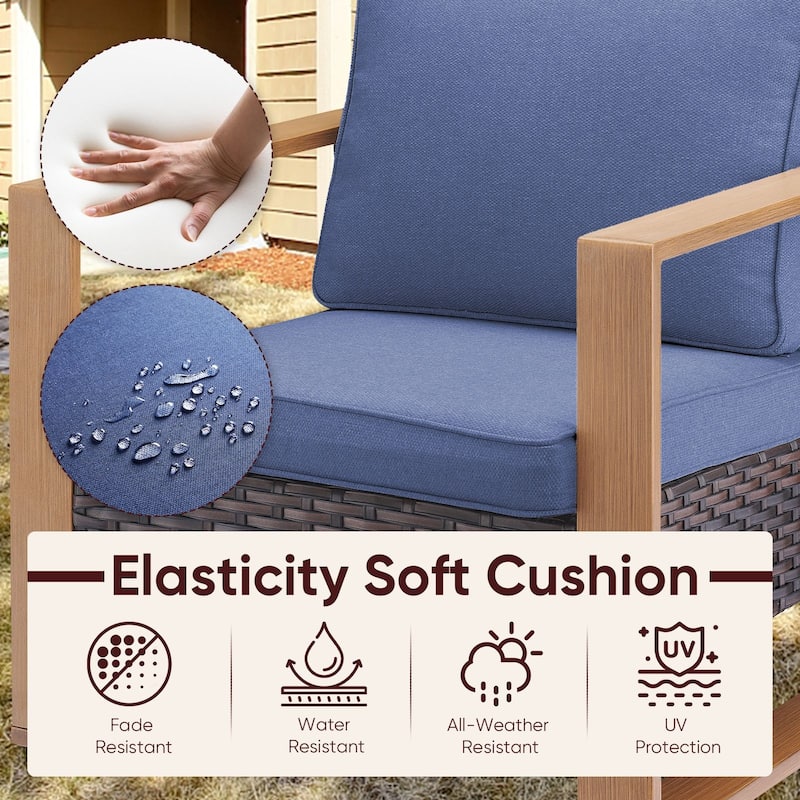 Pocassy 5 Pieces Outdoor Wicker Chair with Fire Table Set