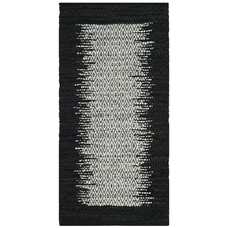 SAFAVIEH Handmade Vintage Boho Leather Mellissa Modern Stripe Leather - 2' x 3' - Light Grey/Black - Runner/Rectangle