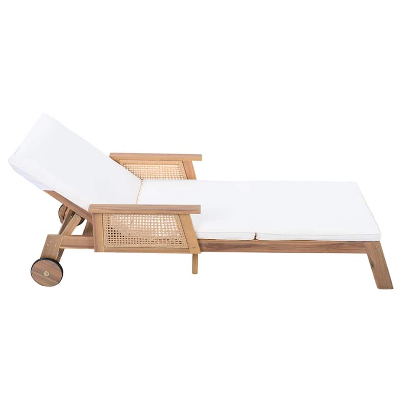Christopher Knight Home - Soli Outdoor Acacia Wood 3-Position Adjustable Chaise Lounge Set with 19.29" H Ceramic Tile Side Table