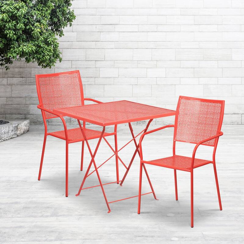 28-inch Square 3-piece Indoor/ Outdoor Folding Table and Chairs Set - Coral