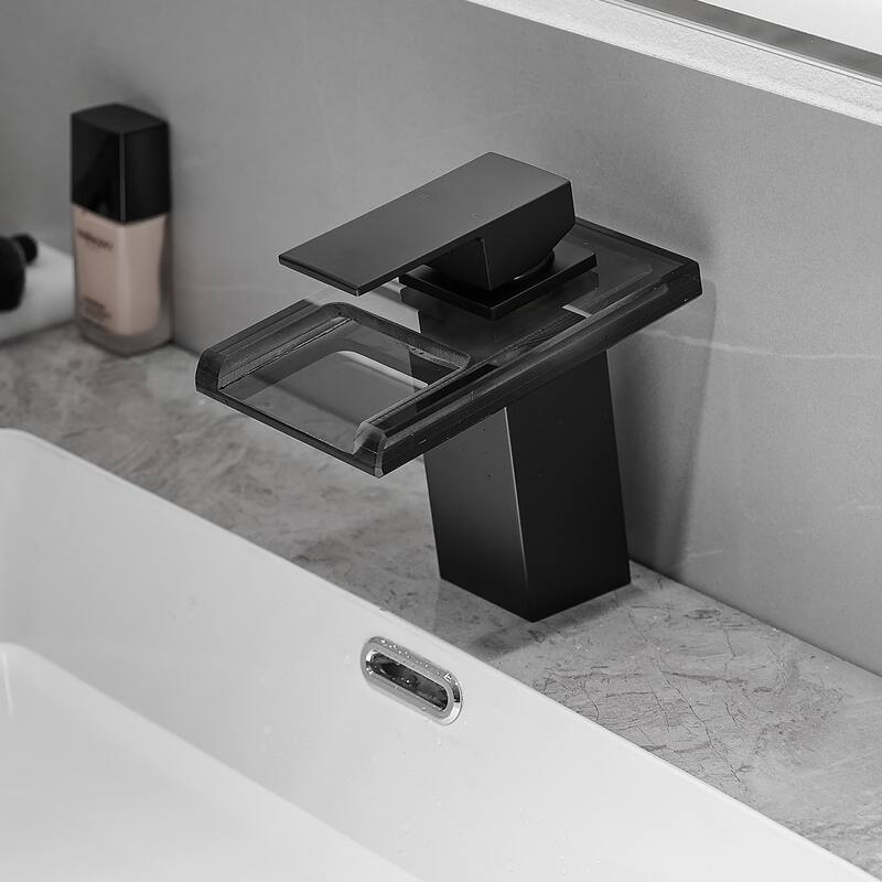 Modern Matte Black Bathroom Basin Faucet with LED Light