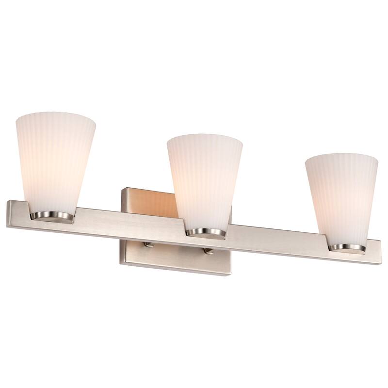 Royale 3 Light Vanity Brushed Nickel Finish Ribbed White Glass - Brushed Nickel