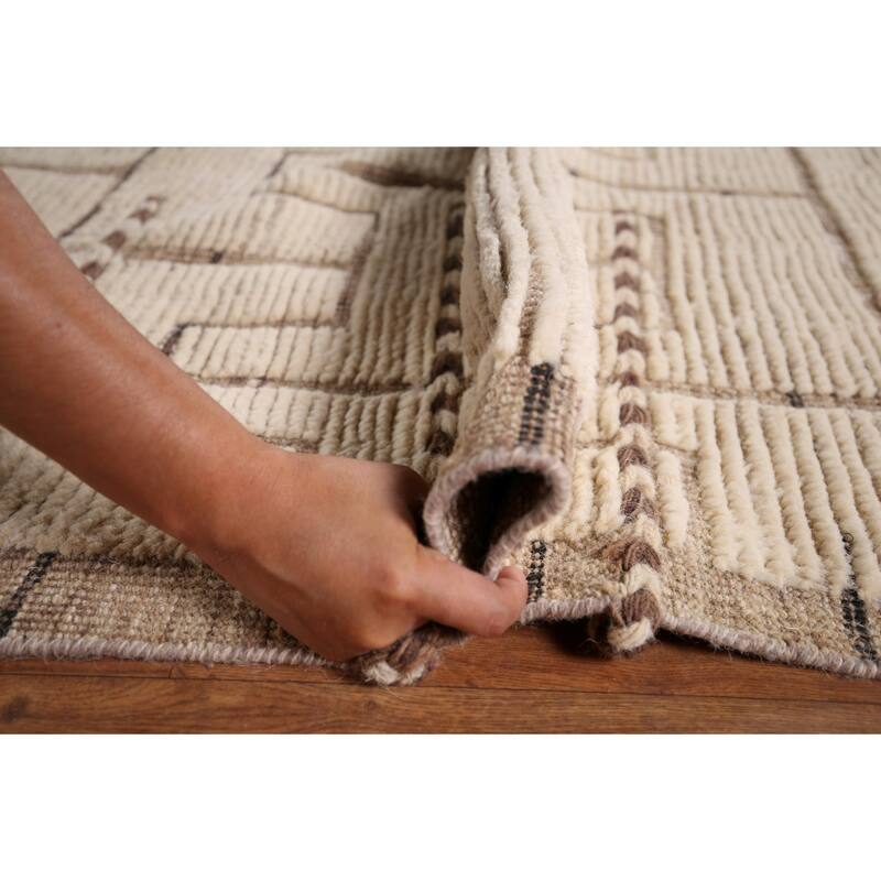 Modern Moroccan Large Rug Handmade Beige Wool Carpet - 11'10"x 16'1"