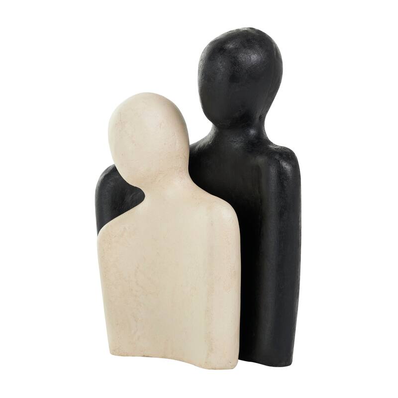 Paper Mache People Nesting Sculpture with Black Accent Piece - Set of 2 Cream - Roche River Decor - 3"W x 9"L x 12"H