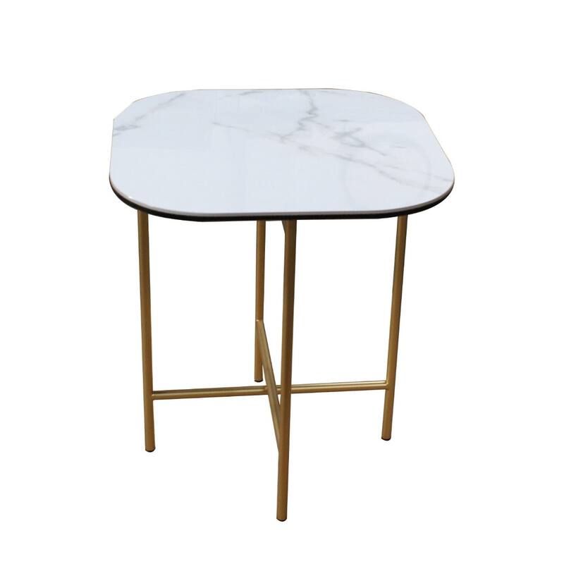 White Ceramic Square End Table with Metal Cross 4 Leg Base - 20” x 20” x 22” (D x W x H) - White-Gold