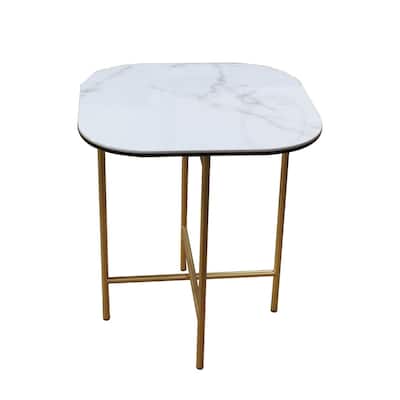 White Ceramic Square End Table with Metal Cross 4 Leg Base - 20” x 20” x 22” (D x W x H)