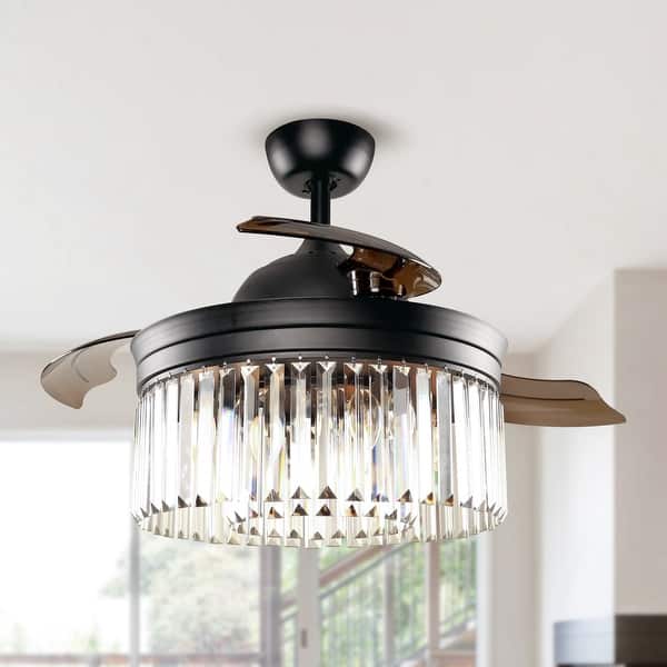 slide 2 of 11, 42" Modern Retractable 3-Blade Crystal LED Ceiling Fan with Remote