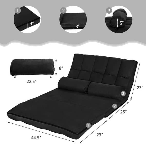 dimension image slide 5 of 6, Costway Foldable Floor Sofa Bed 6-Position Adjustable Lounge Couch