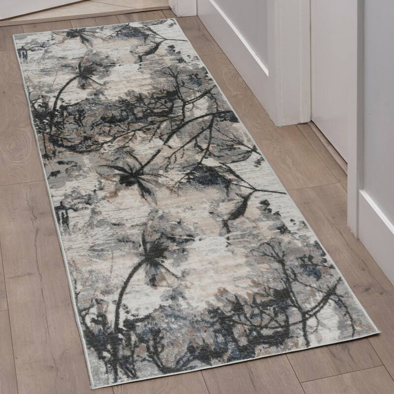 Gertmenian Quattro Scalia Gray Modern Abstract Area Rug - 2' 7" x 8' - Grey