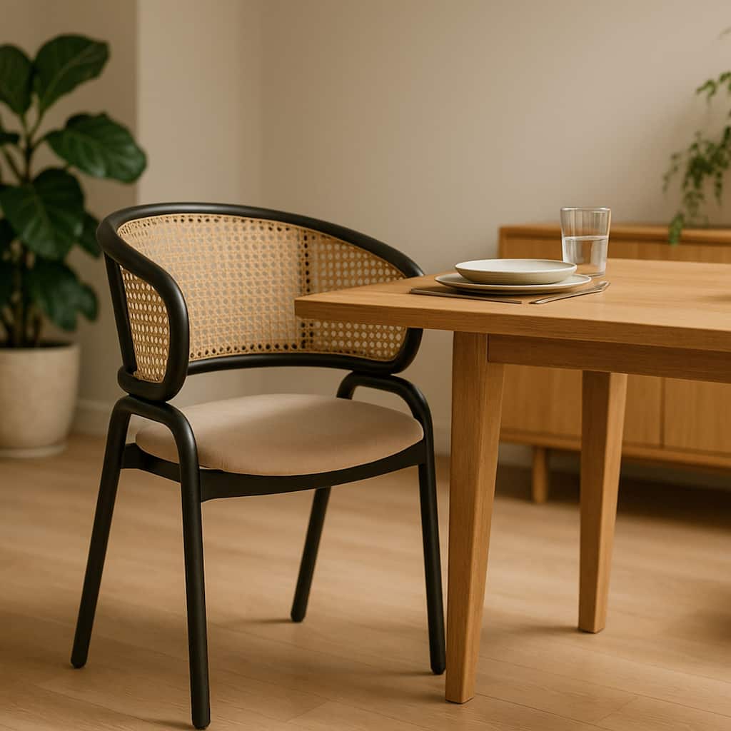 Ervilla Ergonomic Wicker Back Velvet Accent Dining Armchair with Powder Coated Steel Legs Protective Pad