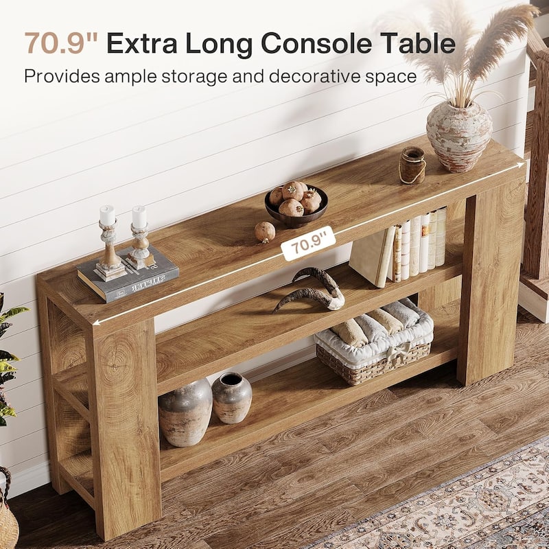 70.9 Inches Extra Long Console Table, Farmhouse 3-Tier Entry Foyer Table