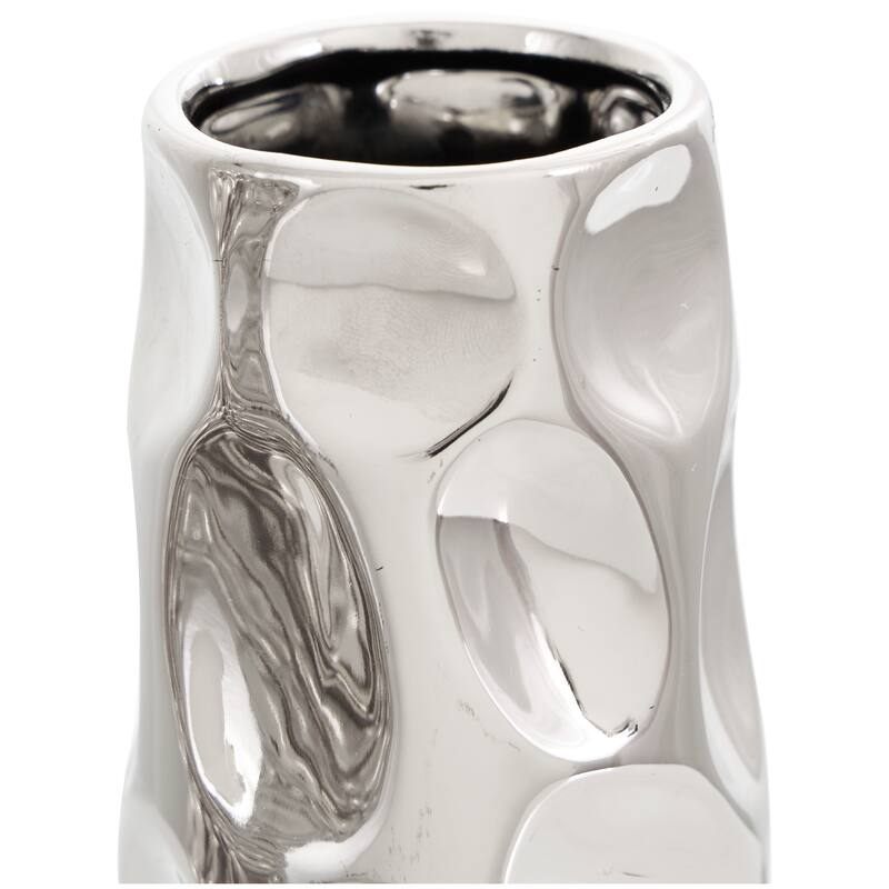 CosmoLiving by Cosmopolitan Sleek Ceramic Glam Vase with Varying Patterns (Set of 3) - Silver, Gold, Dark Blue, White