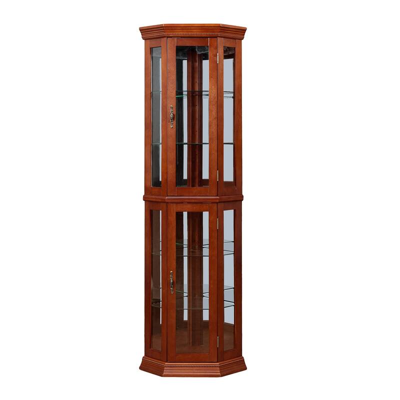 Lighted Corner Curio Cabinet with 6 Shelves, Mirrored Back & Adjustable Tempered Glass, Storage Display Cabinet