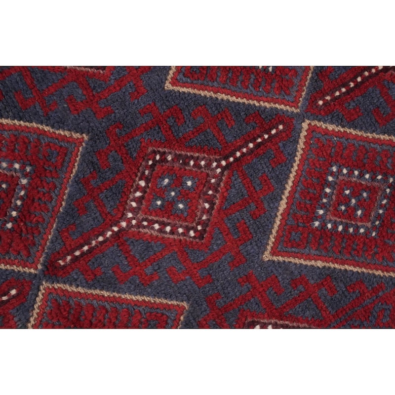 Hand Knotted Oriental 100% Wool Carpet Traditional Tribal Red Balouch Runner Rug - 8' 4'' X 2' 1''