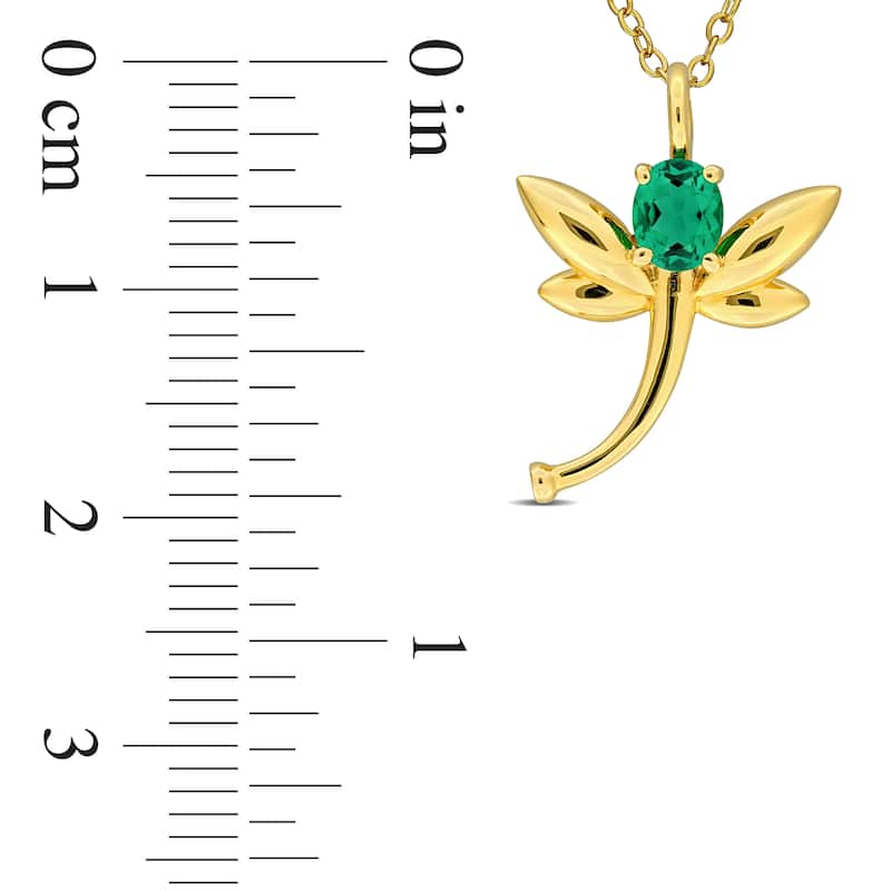 Miadora 1/3ct TGW Created Emerald Diamond Accent Dragonfly Necklace Yellow Silver