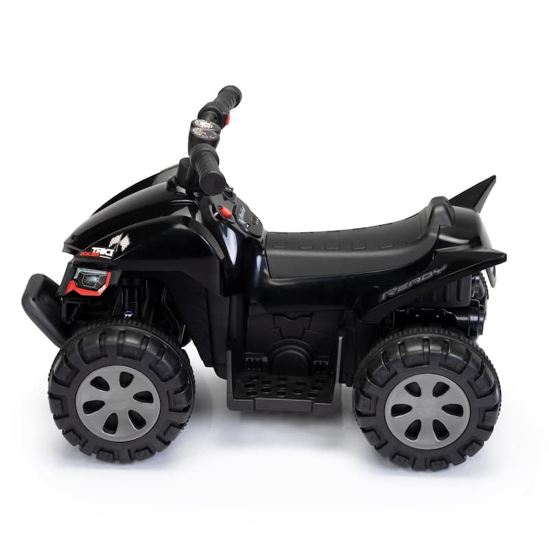 6V Battery Powered Electric Quad Car with Music, 4 Wheeled Ride on Car Toy, Durable Black Motor Vehicle Toy with USB
