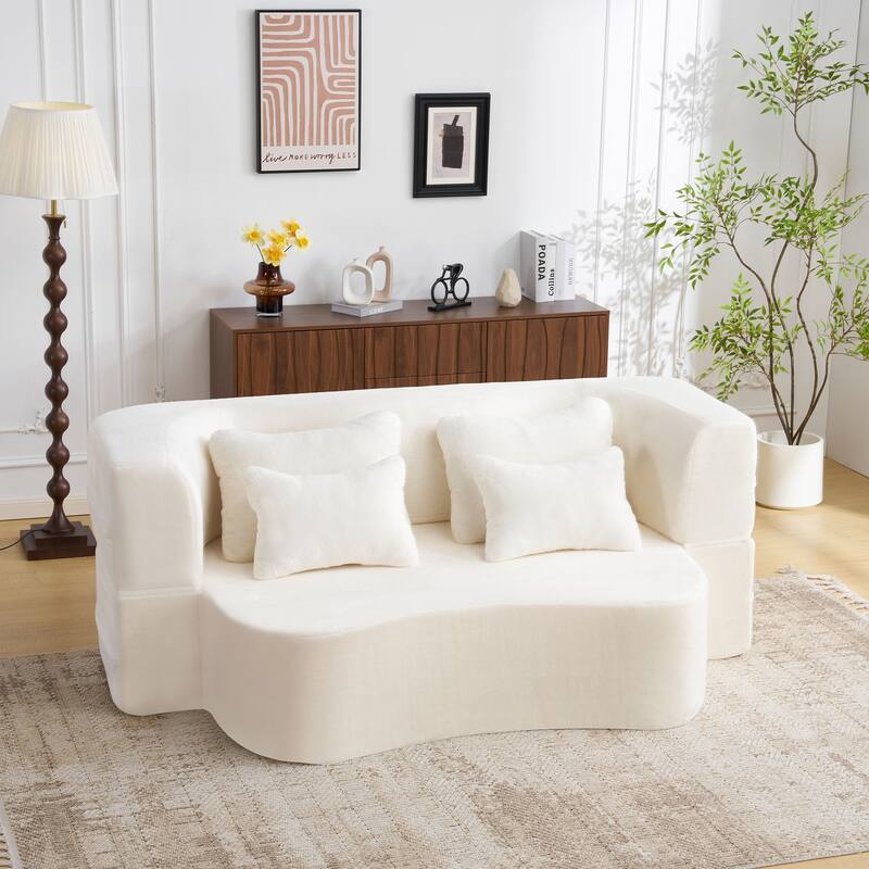 Foldable Loveseat Sofa Curved Futon Couch Convertible Queen Floor Bed
