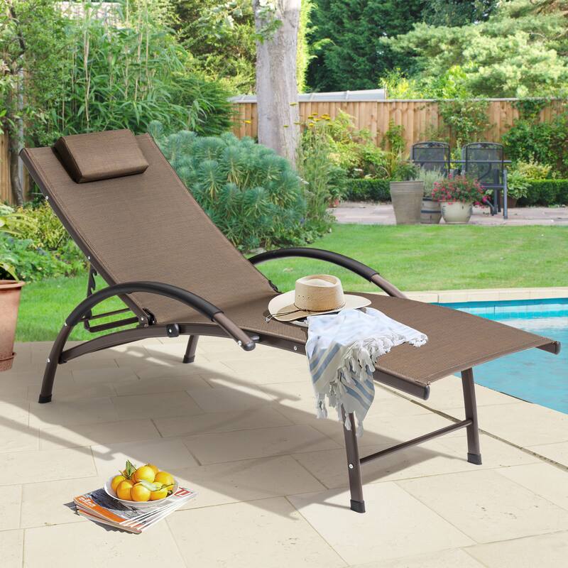 Crestlive Products Outdoor Adjustable Reclining Chaise Lounge Chair with Armrest