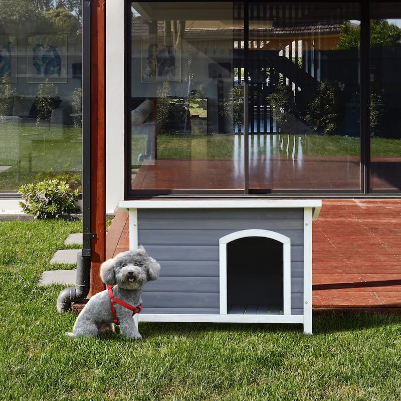 Outdoor Detachable Elevated Wooden Dog House Pet House with Weatherproof, Support Feet, Openable Roof, Suitable for Small Dogs - Grey
