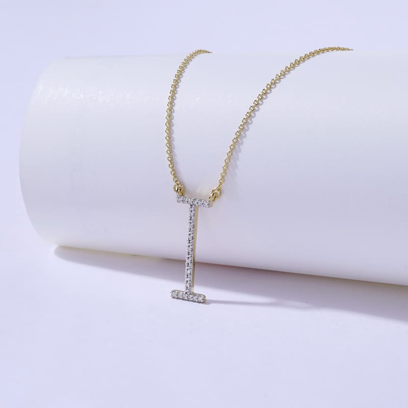 1/20ct TDW Diamond Classic Initial Pendant Necklace in Silver for Women - I - Yellow