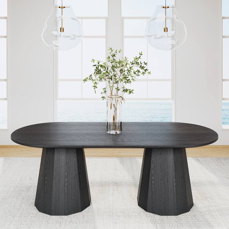 86" Double Pedestal Solid Wood Dining Table - Black - 30'' H X 86'' W X 40'' D